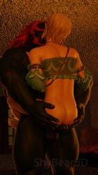 3d against_wall big_penis blender blonde_hair blue_eyes dark_skin femboy ganondorf ganondorf_(hyrule_warriors) gay gerudo_link green_skin holding hyrule_warriors imminent_sex interracial kissing link link_(hyrule_warriors) muscular_male red_hair shybear size_difference tagme the_legend_of_zelda trap yaoi