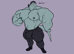 1boy 1male biceps big_bulge big_muscles black_hair bulge disney itzcharlie kosmonius lizard long_hair male male_only muscle muscles muscular muscular_arms muscular_male nipples pants pecs reptile shoes solo star_vs_the_forces_of_evil tail toffee_(svtfoe) triceps