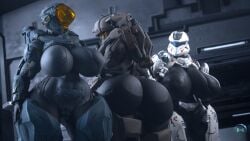 3girls absurd_res armor armored_female big_ass big_breasts big_butt blender blender_(software) clothed clothing female female_spartan_(halo) halo_(game) halo_(series) hi_res highres kelly-087 linda-058 microsoft runn1non sarah_palmer spartan_(halo) xbox_game_studios