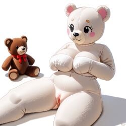 ai_generated animate_inanimate anthro big_breasts curvy curvy_figure furry lambai11 low_quality penetrable_sex_toy plushie plushophilia pussy small_waist teddy_bear thick_thighs white_body wide_hips