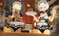 2girls 3d elphelt_valentine guilty_gear guilty_gear_strive maid ramlethal_valentine rbf7 underwear