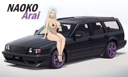 big_ass big_breasts big_butt big_tits blue_eyes car dark_gray_bikini gray_hair high_heels nami_sos naoko_arai volvo_estate