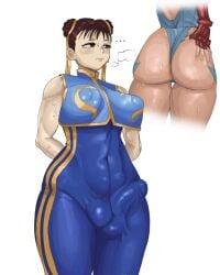 1futa asian_futanari ass_focus big_ass big_breasts big_penis breasts brown_eyes brown_hair bulge bulge_through_clothing cammy_white capcom caucasian_female child_bearing_hips chun-li clothed clothing crop_top erection erection_under_clothes fit_female fully_clothed futa_focus futanari grabbing_own_ass hair_bun hair_ribbon hands_behind_back huge_cock human interracial large_breasts leotard light-skinned_futanari light_skin muscular_arms penis shiny_clothes solo standing street_fighter street_fighter_alpha sunzo05 thick_thighs thinking tight_clothing wide_hips yuri