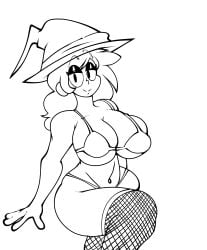 big_ass big_breasts big_butt bikini erickverse erika_(erickverse) halloween halloween_costume rule_63 rule_63 thick_thighs white_background white_body white_hair witch_costume witch_hat