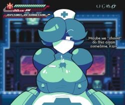 alternate_breast_size cum_stain cum_through_clothes eyes facemask game_ui gameplay_mechanics gravity_circuit hair ijimecandy large_breasts masked_female nipple_bulge nipples_visible_through_clothing nurse nurse_(gravity_circuit) nurse_cap paizuri paizuri_under_clothes sequence short teal text white