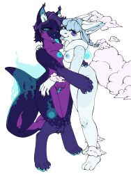 big_butt big_ears blue_hair breast_size_difference breast_squish breasts cheek_tuft cloud digital_drawing_(artwork) digital_media_(artwork) digitigrade flaming_wings heterochromia multicolored_fur pubes purple_eyes purple_hair pussy saliva saliva_drip saliva_on_tongue saliva_string sketchingerrror_(artist) small_breasts small_butt thick_thighs wide_hips wings