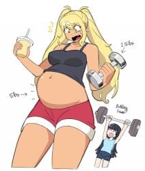 belly_bulge belly_expansion bloated bloated_belly bloated_stomach bloated_tummy dr-worm dumbbell_nan_kilo_moteru? lewdlemage sakura_hibiki_(dumbbell_nan_kilo_moteru?) souryuuin_akemi stuffed_belly