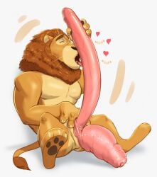 andromorph animal_legs anthro big_clitoris clitoris cuntboy cutie_mark disney felid genitals hi_res hyper hyper_clitoris hyper_genitalia intersex leodore_lionheart licking lion lotolotl male mammal mane oral pantherine prolapse pussy sex solo spread_pussy spreading tongue tongue_out zootopia