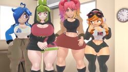 3d 4girls beanie big_breasts blue_hair breasts clothed clothed_female clothes clothing female female_only glitch_productions green_hair hair_over_one_eye hairclip hourglass_figure human_meggy kabalmystic kapp-99 long_hair meggy_spletzer melony_(smg4) metal_arm mikumikudance necklace orange_hair pink_hair purple_eye purple_eyes robotic_arm saiko_bichitaru_(smg4) short_hair smg4 tari_(smg4) twintails youtube