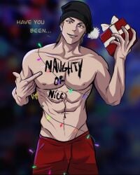 1boy body_writing christmas christmas_lights glowx jujutsu_kaisen male_only smile solo takuma_ino yaoi