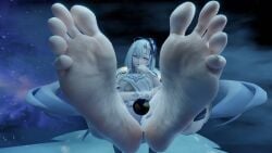 blue_hair female foot_fetish foot_focus giantess greek_toe griseo_(honkai_impact) highres honkai_impact_3rd miraifear planet soles