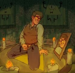 after_masturbation bill_cipher candle creepy cum demon gay glasses gravity_falls male_only masturbation mirror possession smile stanford_pines yaoi