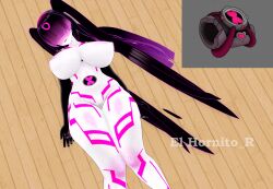 1girls ben_10 big_breasts big_hips black_body black_hair blush breasts chaquetrix el_hornito_r female galvanic_mechamorph hair hips koikatsu large_breasts pink_hair smile striped_body thick_thighs white_body