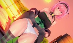 alternate_breast_size clothing cocoron koikatsu large_breasts momo_velia_deviluke panties pink_eyes pink_hair skirt stockings tagme to_love-ru upskirt white_panties