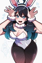 black_hair blue_eyes blue_hair bunny_ears bunny_girl bunnysuit hikaru_(touyarokii) oc original original_character touyarokii