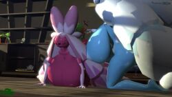 1boy 2girls 3d animated female hyper_breasts male mudkip non-human_areolae pokemon pokemon_(species) pokephilia rgtdwtbr source_filmmaker tagme tinkaton video