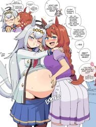 belly_bulge belly_expansion big_belly bloated bloated_belly bloated_stomach bloated_tummy dr-worm lewdlemage mihono_bourbon_(umamusume) tamamo_cross_(umamusume) umamusume