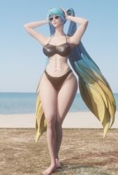 3d abs athletic_female beach bikini child_bearing_hips female_only large_breasts league_of_legends sona_buvelle sunglasses thick_thighs tinted_eyewear toxictoilet voluptuous_female