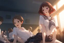 ai_generated brown_hair classroom fukube_satoshi hyouka ibara_mayaka public public_sex reverse_cowgirl_position school_uniform stupixi