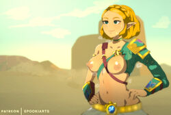 1girls alternate_costume areolae blonde_hair bob_cut breasts breath_of_the_wild cosplay crossdressing crossdressing_female crossplay desert_voe_link_(cosplay) desert_voe_spaulder desert_voe_trousers erect_nipples female female_only large_breasts nintendo nipples princess_zelda solo spookiarts tears_of_the_kingdom the_legend_of_zelda topless zelda_(tears_of_the_kingdom)