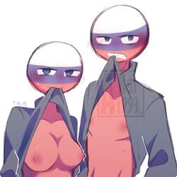 1boy 1girls akai1993 anthro anthrofied blue_eyes breasts clothed clothes clothing countryhumans countryhumans_girl female humanoid looking_at_viewer male naked nipples nude nude_female nudity russia russia_(countryhumans) russian_flag simple_background straight sweat sweating tagme watermark white_background