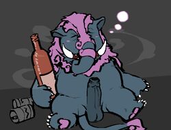 5_fingers alcohol anthro bagooska_the_terribly_tired_tapir beer beverage black_body black_fur blush drunk_bubbles erection fingers foreskin fur genitals humanoid_genitalia humanoid_penis konami male male_only mammal open_mouth pawpads penis purple_body purple_fur saltshovel sitting slightly_chubby solo solo_male tail_fluff tapir trunk tusks uncut yu-gi-oh!