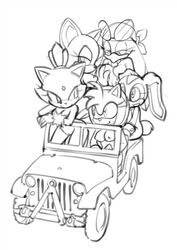 amy_rose blaze_the_cat breast_grab breasts cream_the_rabbit driving female genitals group hand_on_breast monochrome nude pussy rouge_the_bat sonic_(series) sonic_riders sonic_the_hedgehog_(series) tojyo truck_(vehicle) vehicle wave_the_swallow