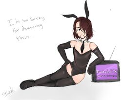 1boy artist_request artist_signature bunnysuit commentary cr1tikal crossdressing english_text male_only moistcr1tikal penguinz0 simple_background text tv twitch twitch.tv white_background youtube