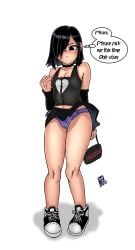 baggy_shirt black_eyes black_hair blush choker darkfang100 darkfangcomics embarrassed ess_ozawa(dfc) fakku frilled_panties goth gothic hair_ornament little_sister mascot purse shirt_lift short_hair sneakers socks younger_sister