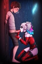 ai_generated batman_(series) blowjob dc_comics fellatio harley_quinn kneeling oc older_female original_character perchance_ai younger_male