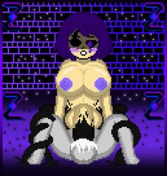 1boy 1futa balls big_breasts black_eyes blush bound_legs breasts cum cum_in_penis cumming cumming_in_penis dark_zixy docking dripping_body futanari genderswap_(mtf) huge_breasts intersex male oozing original_character penis penis_in_penis pixel_art purple_hair purple_nipples rule_63 self_upload tentacle tentacles_around_legs urethral_insertion urethral_penetration wet_body zixy