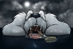 bigger_female bredlaybagordh canine canine death furry giantess giga larger_female macro mature_female micro milf mouth olannah saliva throat tongue_out vore white_fur