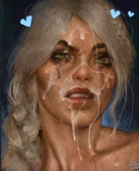 after_blowjob after_deepthroat after_fellatio after_oral angry angry_expression angry_face ciri crying cum cum_on_face facial green_eyes justsomenoob ruined_makeup running_makeup running_mascara runny_makeup runny_mascara scar scars semen silver_hair strong_female teeth teeth_clenched teeth_showing the_witcher_(series) white_hair