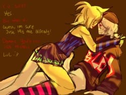 1boy 1girls boy clothing colored_sketch dialogue english_text fiosh6 forsaken_(roblox) guest_666_(forsaken) noob_(forsaken) party_noob_(forsaken) penis penis_out roblox roblox_game robloxian self_upload side_view sitting sketch tagme text thighs white_skin yellow_skin