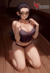 1girls 2d abs ai_generated ass big_ass big_breasts black_hair breasts cleavage erophoenix female female_focus full_body green_eyes long_hair looking_at_viewer navel nico_robin one_piece patreon_username solo solo_female thick thick_thighs uncensored