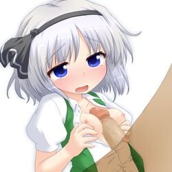 blue_eyes blush breasts censored female hairband male natsu_no_koucha nipples open_clothes open_shirt paizuri penis shirt short_hair silver_hair straight touhou youmu_konpaku