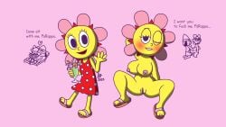absurd_res anthro aroused big_breasts blush breasts canid canine canis canon_couple cleavage clothed clothing curvy_figure dialogue domestic_dog elemental_creature elemental_humanoid erect_nipples female flora_fauna flower footwear genitals hi_res huge_breasts humanoid kamirappa male male/female mammal nipples nude nude_female parappa parappa_the_rapper plant plant_humanoid pussy sandals shoes sitting solo sony_corporation sony_interactive_entertainment spread_legs spreading summer sunny_funny text um_jammer_lammy voluptuous voluptuous_female