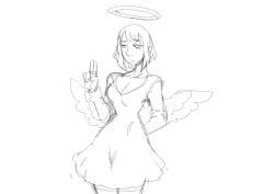 1girls angel angel_wings big_areola big_areolae big_lips big_nipples bimbophi black_and_white breast_expansion breasts_bigger_than_head choker clothed clothed_female clothing corruption devil_horns devil_tail devil_wings dress female female_only full_lips gif halo horns huge_breasts lingerie lingerie_only long_hair medium_breasts nipples no_color nude nude_female plump_lips pointy_ears pussy tail wings