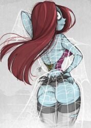back_view blue_skin halloween hourglass_figure lingerie nightmare_before_christmas not_original recolor red_hair sally_(the_nightmare_before_christmas) sexy_butt sexy_pose stitches zombie_girl