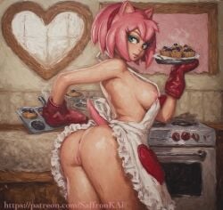 ai_generated amy_rose anus apron apron_only areola areola_slip areolae areolae_slip baking human humanoid nipples patreon patreon_url sonic_(series) species_swap species_transformation vagina