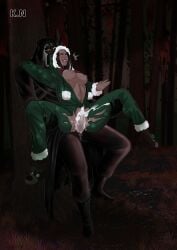 artist_request black_hair breasts_out christmas_outfit commission cum_in_pussy cum_inside dead_by_daylight ebony elodie_rakoto forced ghostface giving_in_to_pleasure horror_movie lifting onesie outdoors overflow reindeer_costume skin sperm spread_legs tongue_out torn_clothes whore_eyes woods