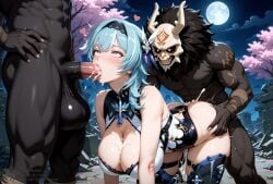 1girl2boys 1girls 2boys1girl ahe_gao ai_generated anthro anthro_male anthro_on_female bangs big_ass big_balls big_breasts big_butt big_penis blowjob blue_hair blush blush cherry_blossoms choking_on_cock colorful_eyes covered_in_cum creamhorseai cum cum_covered cum_drip cum_in_mouth cum_inside cum_on_body cum_on_breasts cum_on_face curvy curvy_female curvy_figure dark-skinned_male dark_skin deepthroat equine_penis eula_(genshin_impact) excessive_cum fellatio female fit fit_female fucked_silly genshin_impact gradient_eyes hair_ornament headband high_heels high_resolution highres horny horny_female horse_penis horsecock horsecock_on_humanoid huge_ass huge_balls huge_breasts huge_cock hyper_balls irrumatio light-skinned_female light_skin long_sleeves male male/female male_anthro/female_human male_on_female mask mitachurl mmf_threesome monster moon moonlight muscular_male night oral oral_sex outdoors pale-skinned_female pale_skin rolling_eyes ruins seductive short_hair spitroast testicles threesome throat_bulge throat_fuck throat_swabbing tie tribal vagina vaginal_penetration vaginal_penetration vaginal_sex voluptuous voluptuous_female