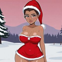 1girls ai_generated arcane bare_arms bare_legs bare_shoulders bare_thighs big_breasts big_breasts breasts breasts brown_hair brown_skin christmas_clothing christmas_hat christmas_headwear christmas_outfit cleavage exposed_shoulders female female female_focus female_only glasses hat large_boobs large_breasts large_hips league_of_legends looking_at_viewer outdoors outside red_dress red_hat santa_costume santa_hat short_hair sky_young smile snow snowy snowy_background solo solo_female solo_focus standing winter