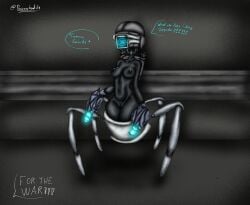 camera camera_man_(skibidi_toilet) camera_toilet_(skibidi_toilet) camera_woman_(skibidi_toilet) camerawoman_(skibidi_toilet) danionebyall53_(artist) pussy skibidi_toilet small_breasts spider spider_humanoid thick_thighs toilet toilet_use weapon_on_hand weapons
