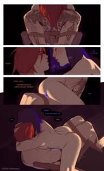 2girls arcane arcane_caitlyn arcane_vi bondage bound_ankles bound_arms bound_legs bound_to_chair caitlyn_kiramman canon_couple dialogue female female_only hexstrap hugging league_of_legends lesbian_sex pink_hair purple_hair riding riding_dildo riding_strap-on steemyart straddling straddling_lap strap-on strap-on_sex sweat talking_to_partner tattoo vi yuri