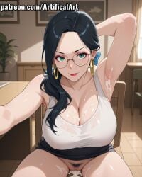 1girls ai_generated armpits artifical_art black_hair blush clitoris cum cum_in_pussy cum_on_armpits cum_on_body cum_on_breasts earrings glasses green_eyes hands_behind_head light-skinned_female light_skin lipstick long_hair mole_under_mouth my_hero_academia perfect_body pussy pussy_hair red_lipstick solo tsukauchi_makoto vigilante:_my_hero_academia_illegals