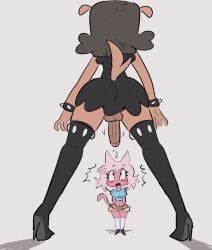 anthro back back_view balls black_dress canine canine_humanoid cat_ears cat_girl cat_humanoid cat_tail commander_ceebeez_(majuv) dee_(majuv) dog dog_ears dog_girl dog_tail dress female majuv penis surprised