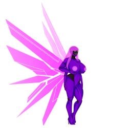 4_arms becsantus digital_art digital_face female female_focus female_only high_heels holographic_wings huge_breasts huge_butt magenta_eyes magenta_hair mechanical mechanonim metallic_body multi_arm multi_limb original original_character pink_eyes pink_hair purple_body purple_skin robot robot_anthro robot_girl robot_humanoid robot_joints robotic robotic_arm thick_thighs