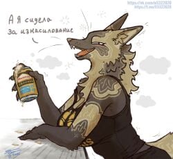big_breasts blush drunk e-532 furry glue huge_breasts sharp_teeth tagme tail tank_top vangers vangers:_one_for_the_road деградач золотые_обои