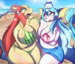 big_breasts bikini breasts cleavage huge_breasts mila_(snackbunnii) milotic passionmochibun pokemon pokemon_(species) snackbunnii thick_thighs wide_hips